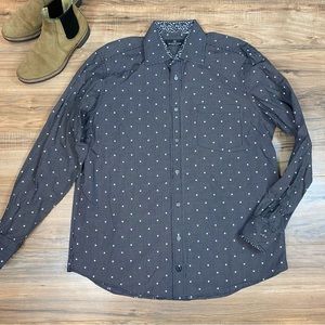 Bugatchi Long Sleeve Button Down Shirt‎ Geometric Print Men's L Color Black